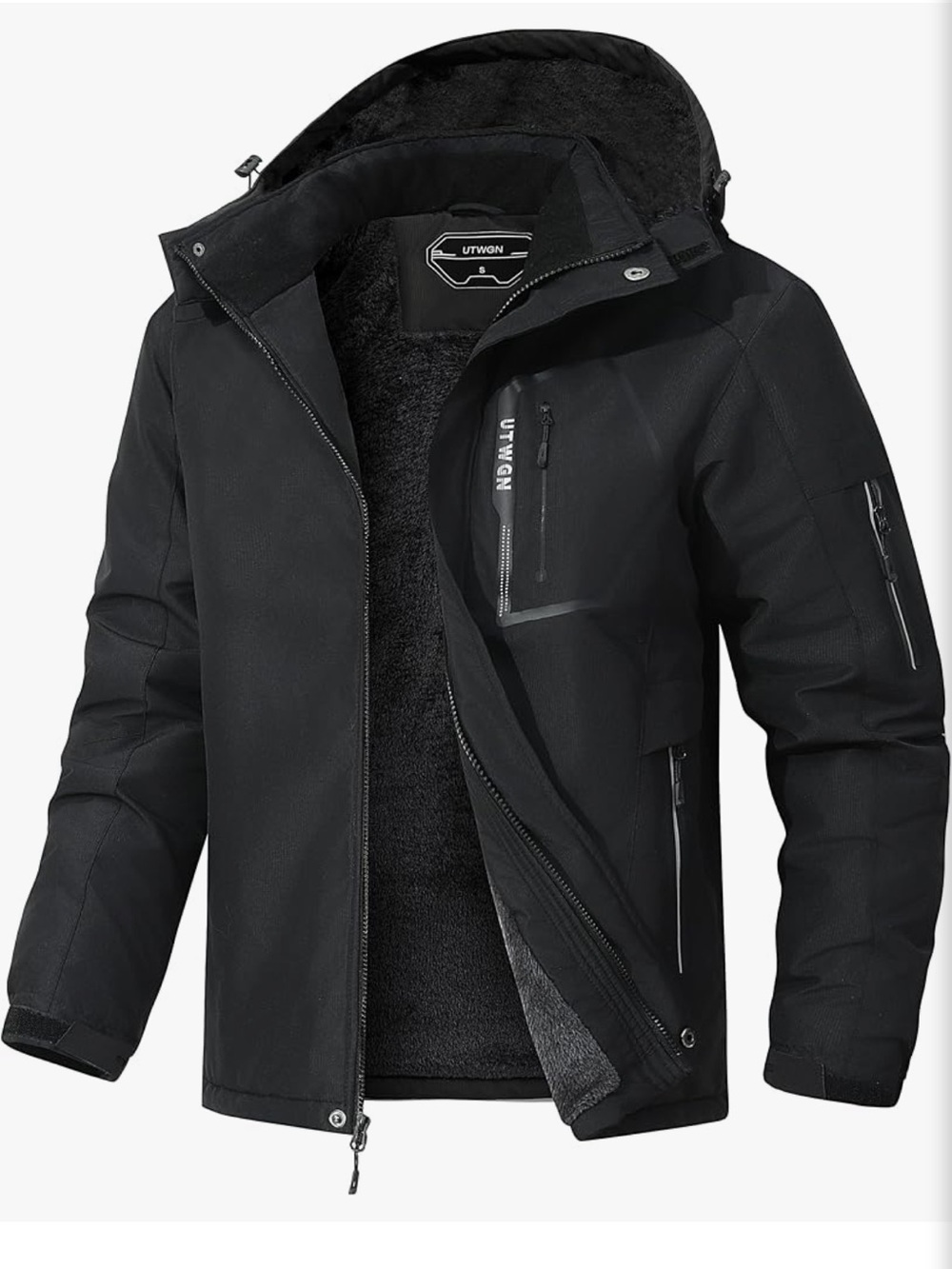 NWT UTWGN Men’s Ski Jacket Black Small Waterproof Fleece Lined Snow Coat